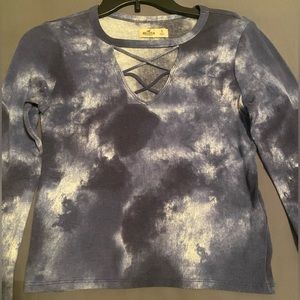Hollister Blue Tie-Dye Long Sleeve with Criss Cross Opening